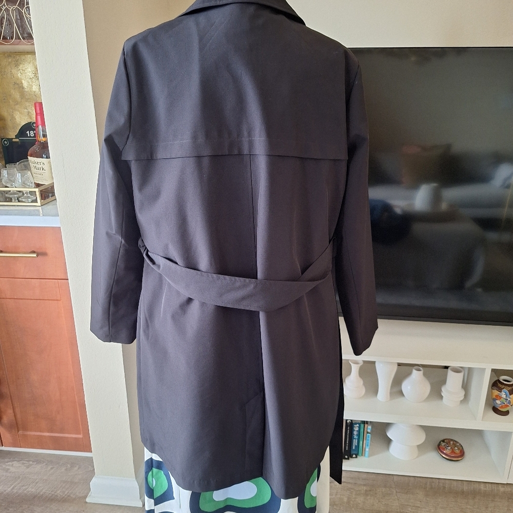 Time And Tru Black Belted Short Trench Coat Size L - Picture 5 of 7